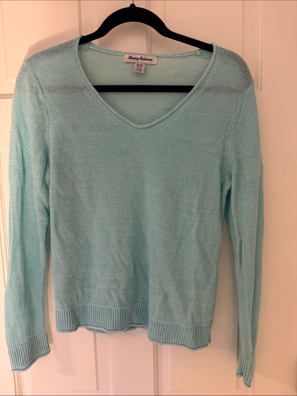 Tommy Bahama Mint Green V-Neck Linen Lightweight Knit Sweater